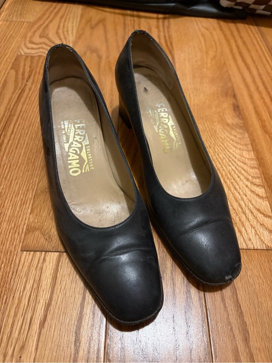 Salvatore Ferragamo Shoes - Vintage Ferragamo Black Leather Block Heels